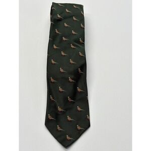 John Weitz by Burma Mens Tie Hunter Green Pheasant Bird Print Silk Blend Classic